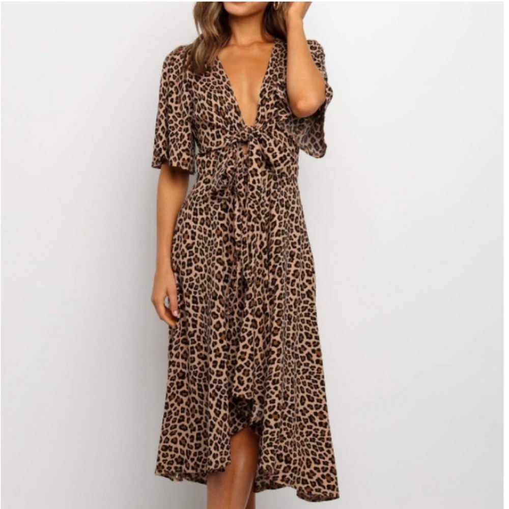 Petal + Pup Emielle cheetah print cut out front midi dress